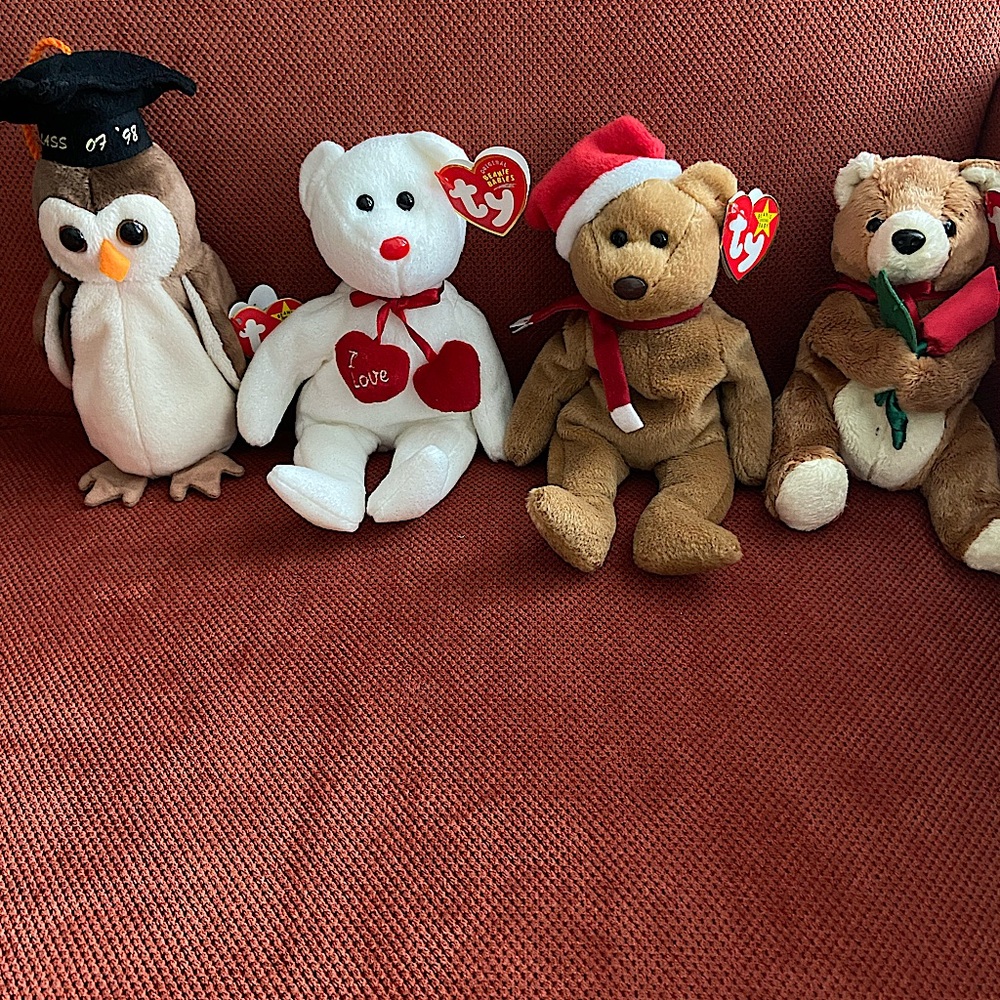 4 Beanie Babies.  Wise, Truly, 1997 Teddy and Always.